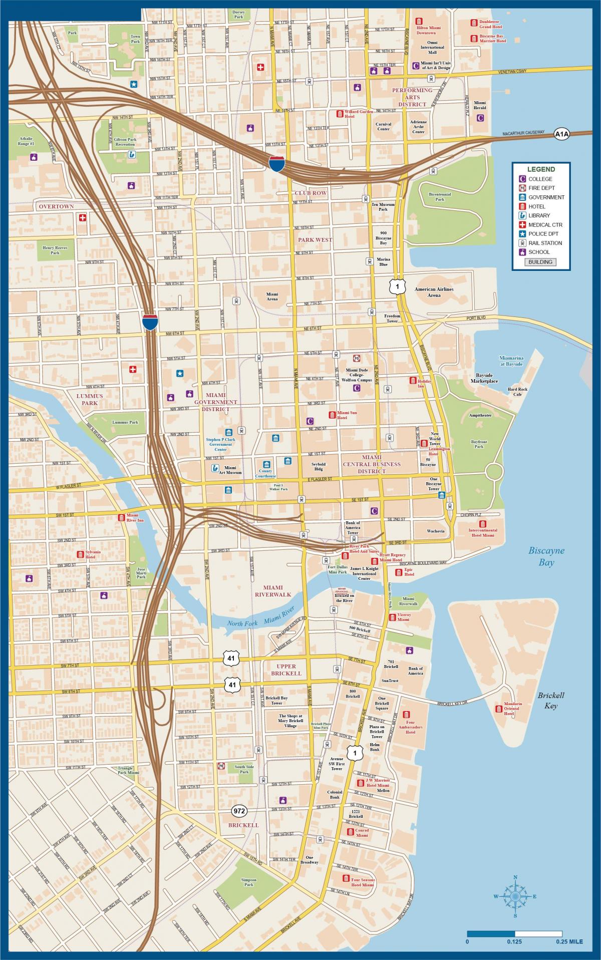 Miami downtown map Map of downtown Miami (Florida USA)