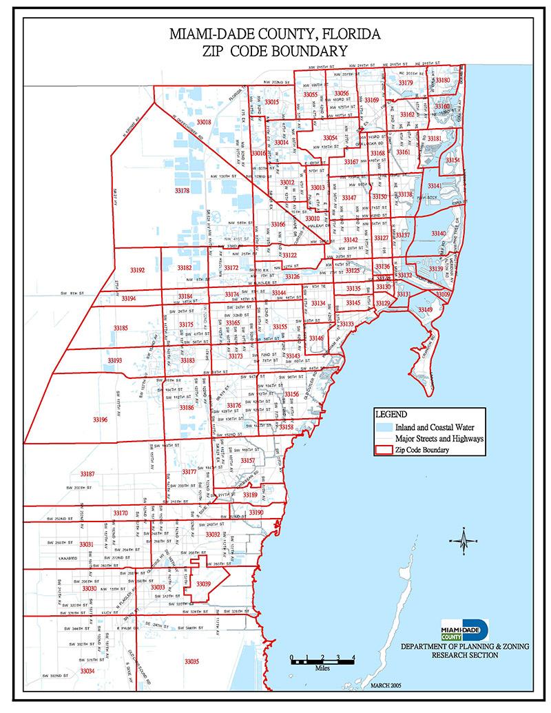 Miami zip code map - Zip code Miami map (Florida - USA)
