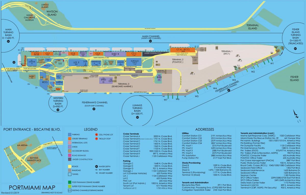 port of miami map - map of port of miami (florida - usa)