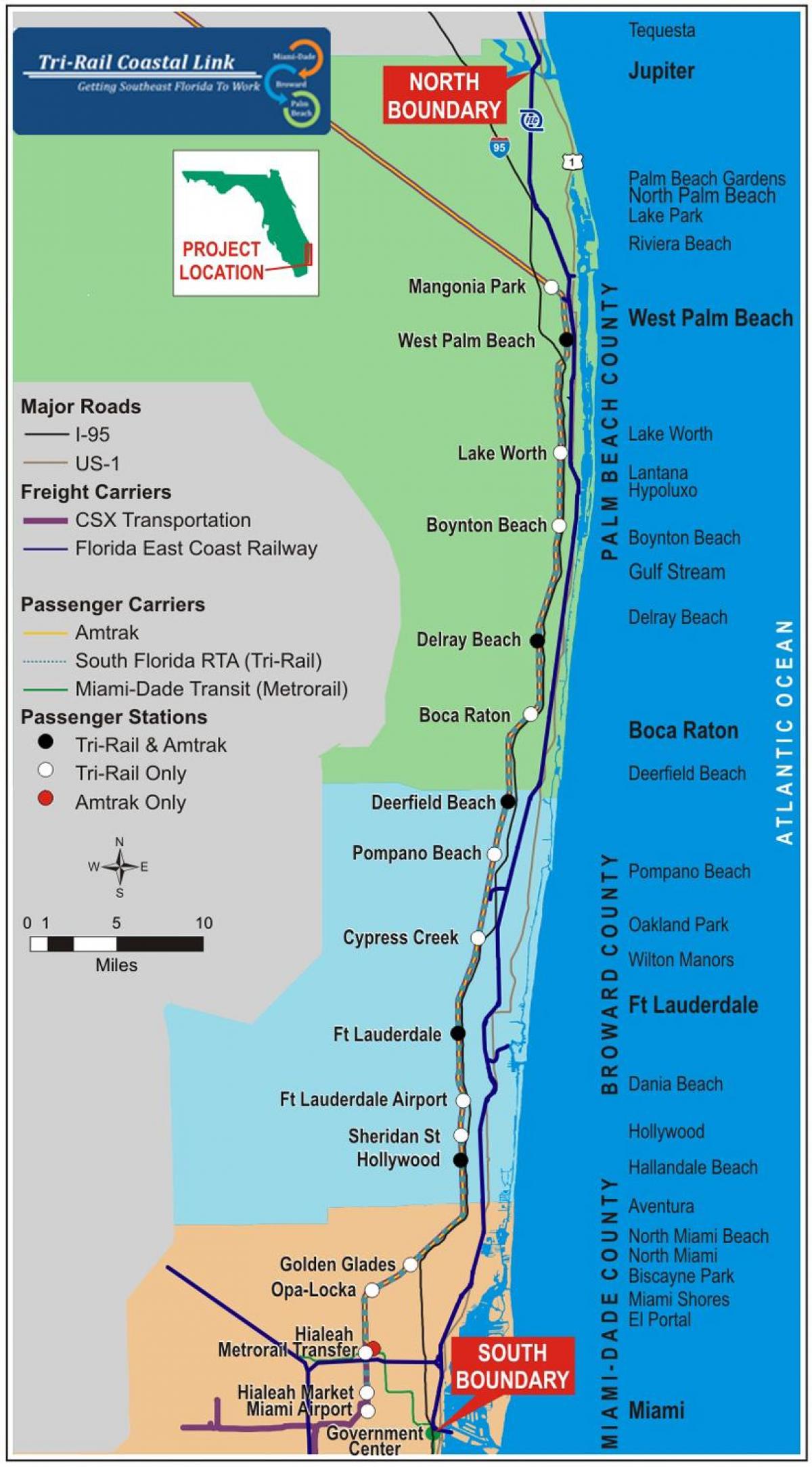 TRI rail Miami map - TRI rail stations map (Florida - USA)